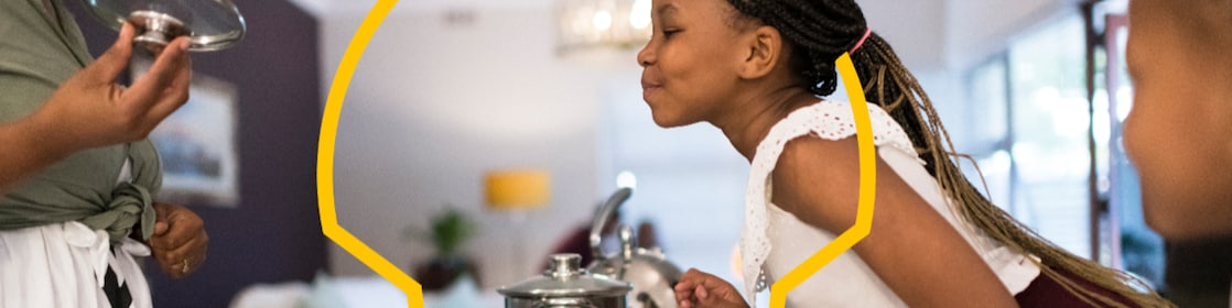 A happy family cooking with Shell Gas.