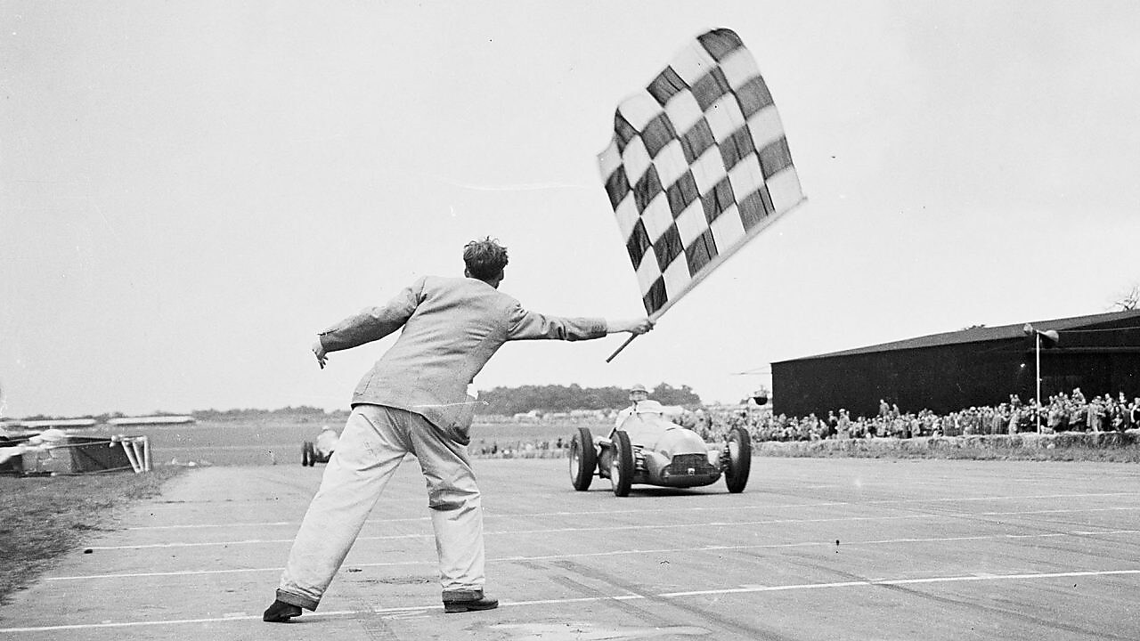 finish line of a 1950 racetrack