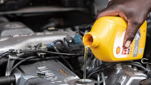 pour oil into engine